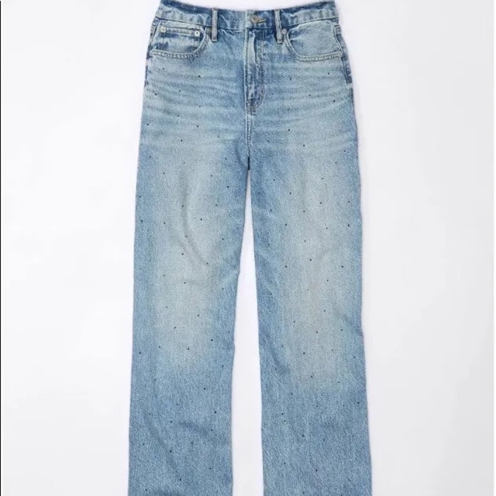 AE Strigid Curvy Super High-Waisted Baggy Straight Embellished Jean